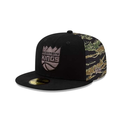 Black Sacramento Kings Hat - New Era NBA Camo Panel 59FIFTY Fitted Caps USA3750214